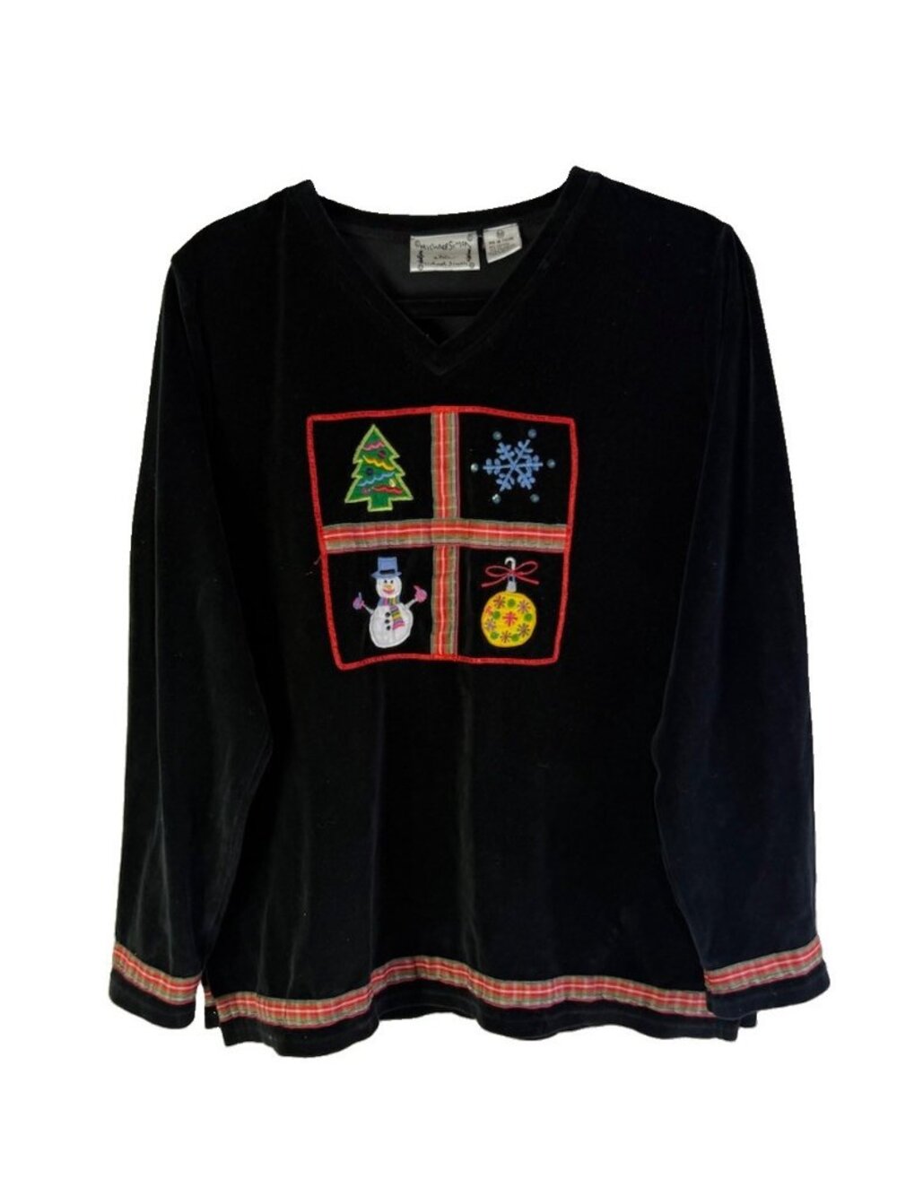 Vintage 90s Michael Simon Shirt Top Christmas Holiday Velour Velvet